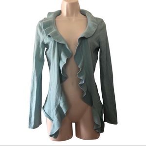 Talbots blue ruffle cardigan
